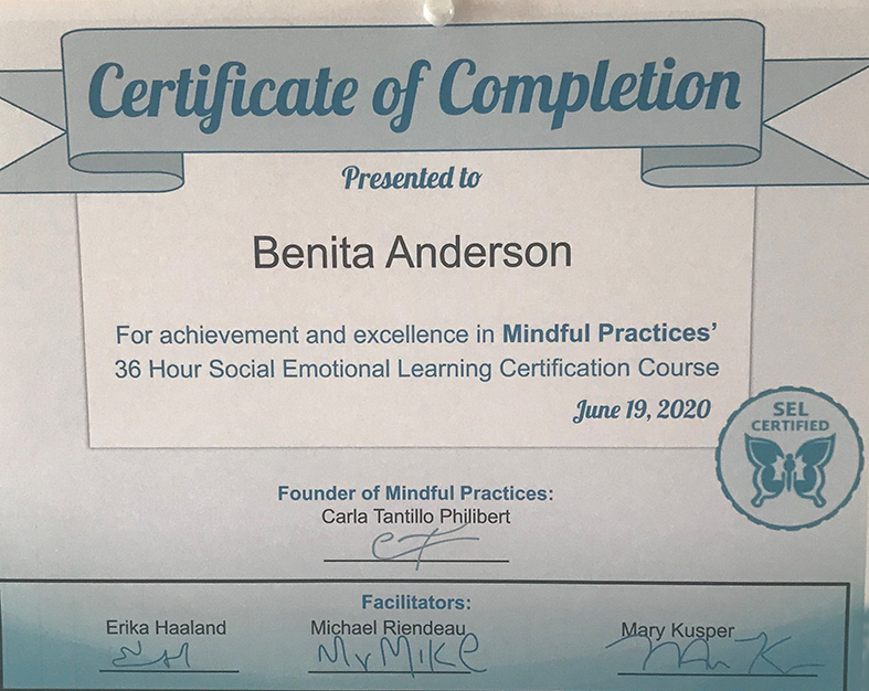 Mindful Practices SEL Completion Certificate